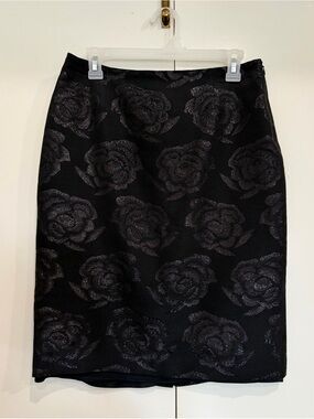 The Limited Black Floral Metallic Sparkle Pencil Skirt